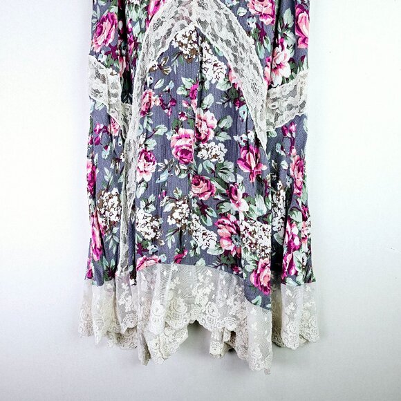 Umgee USA Crepe Sheer Lace Dainty Asymmetrical Southern Boho Tank Top, Sz L - Picture 5 of 10